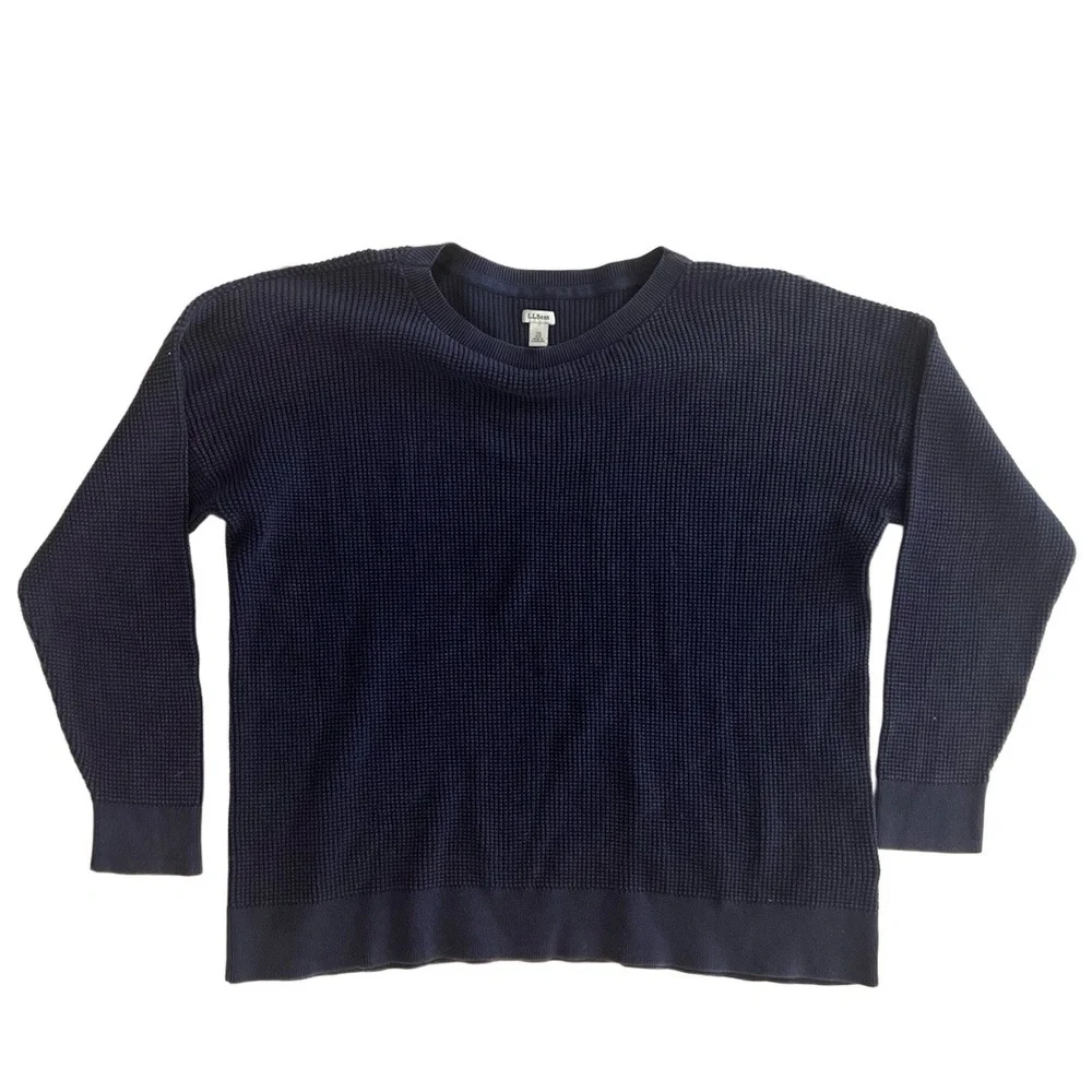 L.L.Bean Sweater Womens Size 3X Plus Navy Blue Waffle Knit Crewneck Long Sleeve - Picture 4 of 8